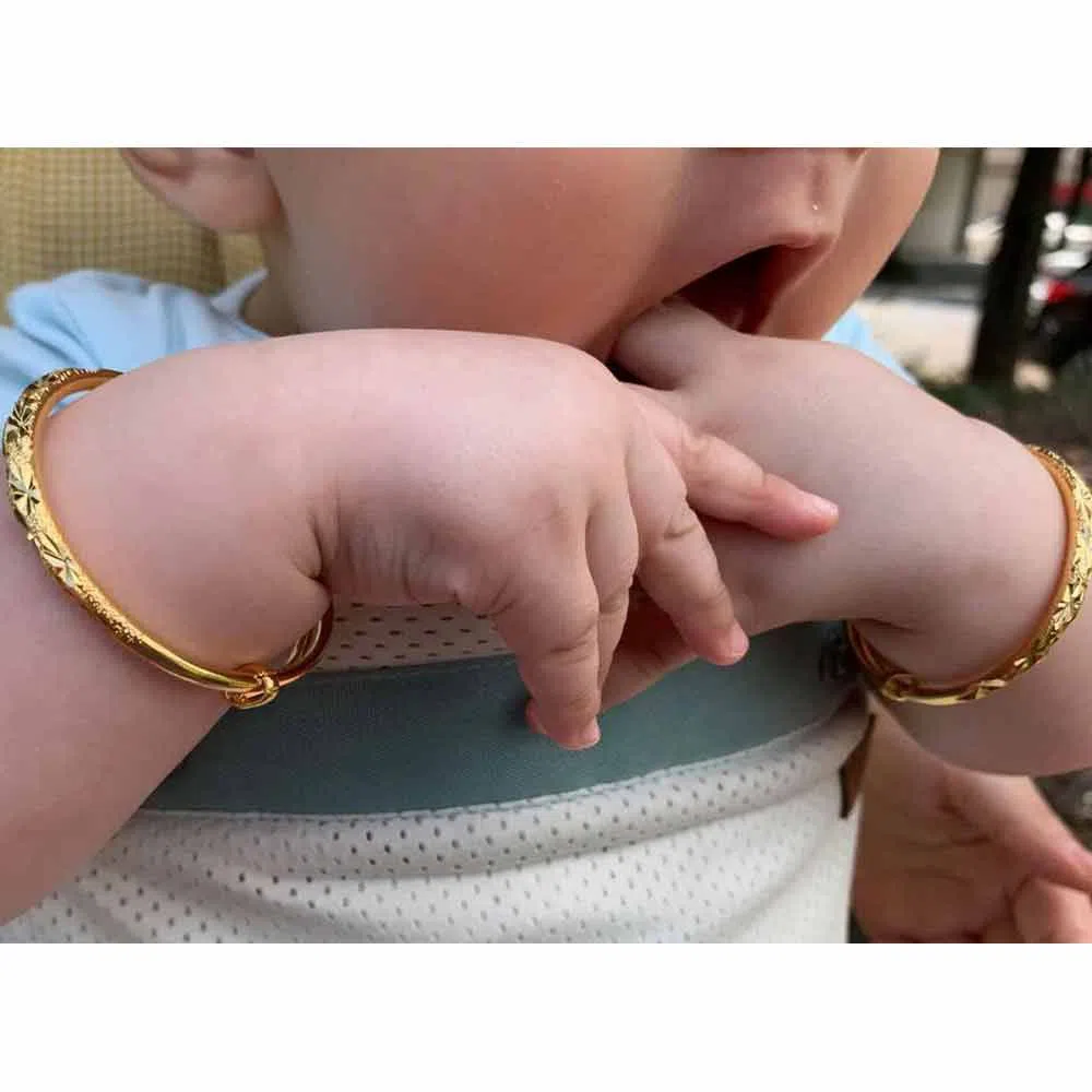 2 Piece Classical Smooth Gold Color Kids Adjustable Bangles