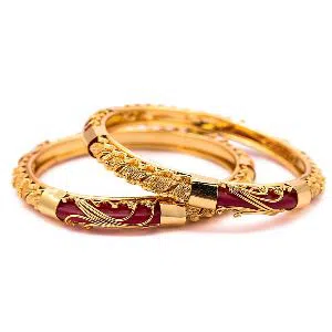 Gold Plated Red Bangles for Women and Girls with Detailed Antique Carvings and a Royal Look