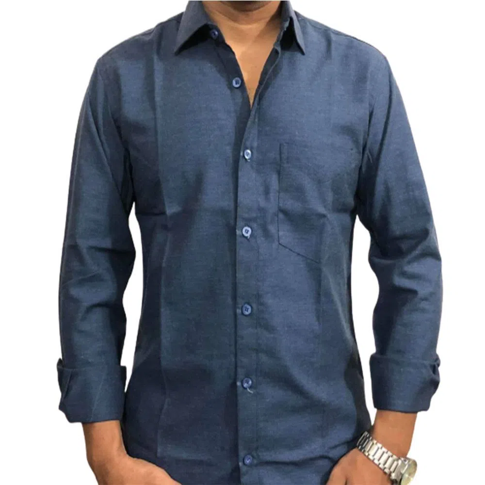 Full Sleeve Cotton Casual Shirt For Men RF49-blue 