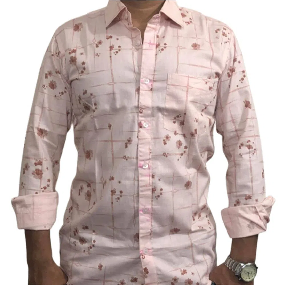 Full Sleeve Cotton Casual Shirt For Men RF71-light pink 