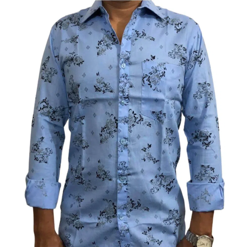 Full Sleeve Cotton Casual Shirt For MenRF46-sky blue 