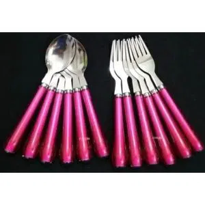 Stainless Steel Spoon Set Pink 12 Pieces 