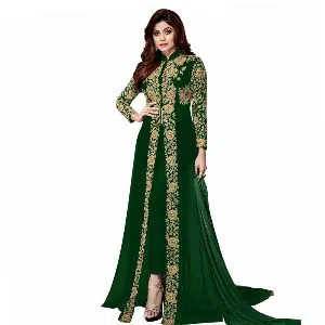 Indian Weightless Georgette Semi-Stitched Embroidery work For Women Unstitched Multi-Color  Salwar Kameez With Orna Pyjama For Women Three-Piece Desig