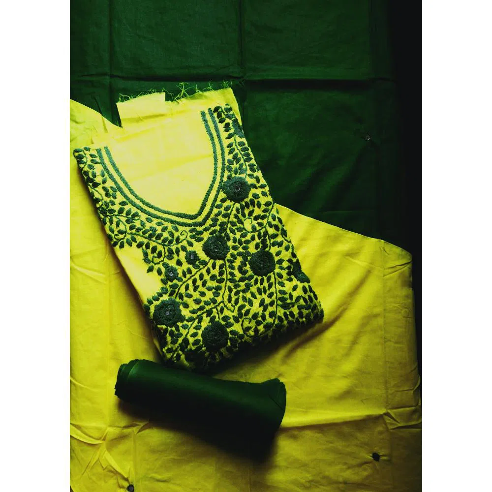 Un-Stitched Fulkari Cotton three piece for women - Multicolor