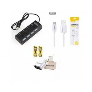 USB Hub 4 Combo Port+Fast Charger Cable+REMAX OTG Cable