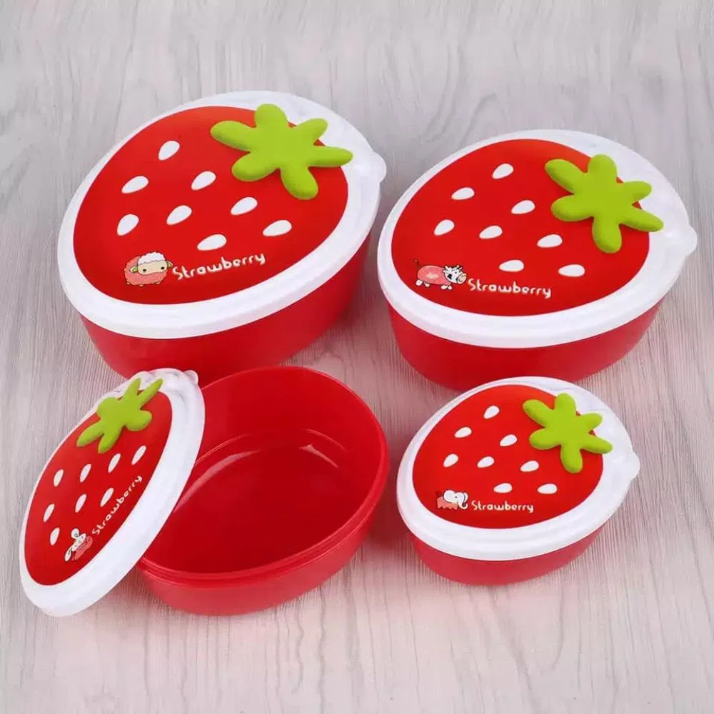 4pcs Strawberry Plastic Thermal Lunch Box With Cover Kitchenware Storage Container Sealed Lunch Box Fresh Food