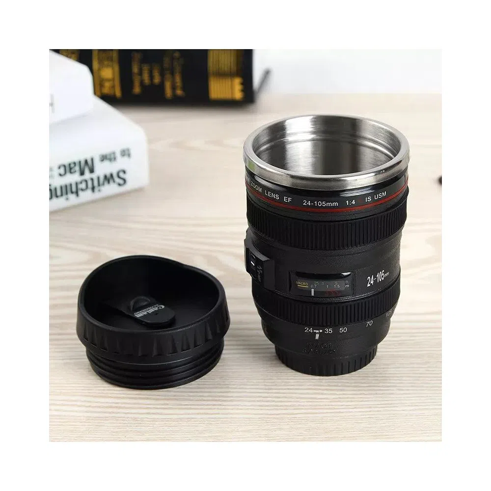 400ML Creative Camera Lens Mug Plastic Coffee Tea Cup With Lid Thermocup Thermomug Stainless Steel liner Vacuum Flasks Gifts