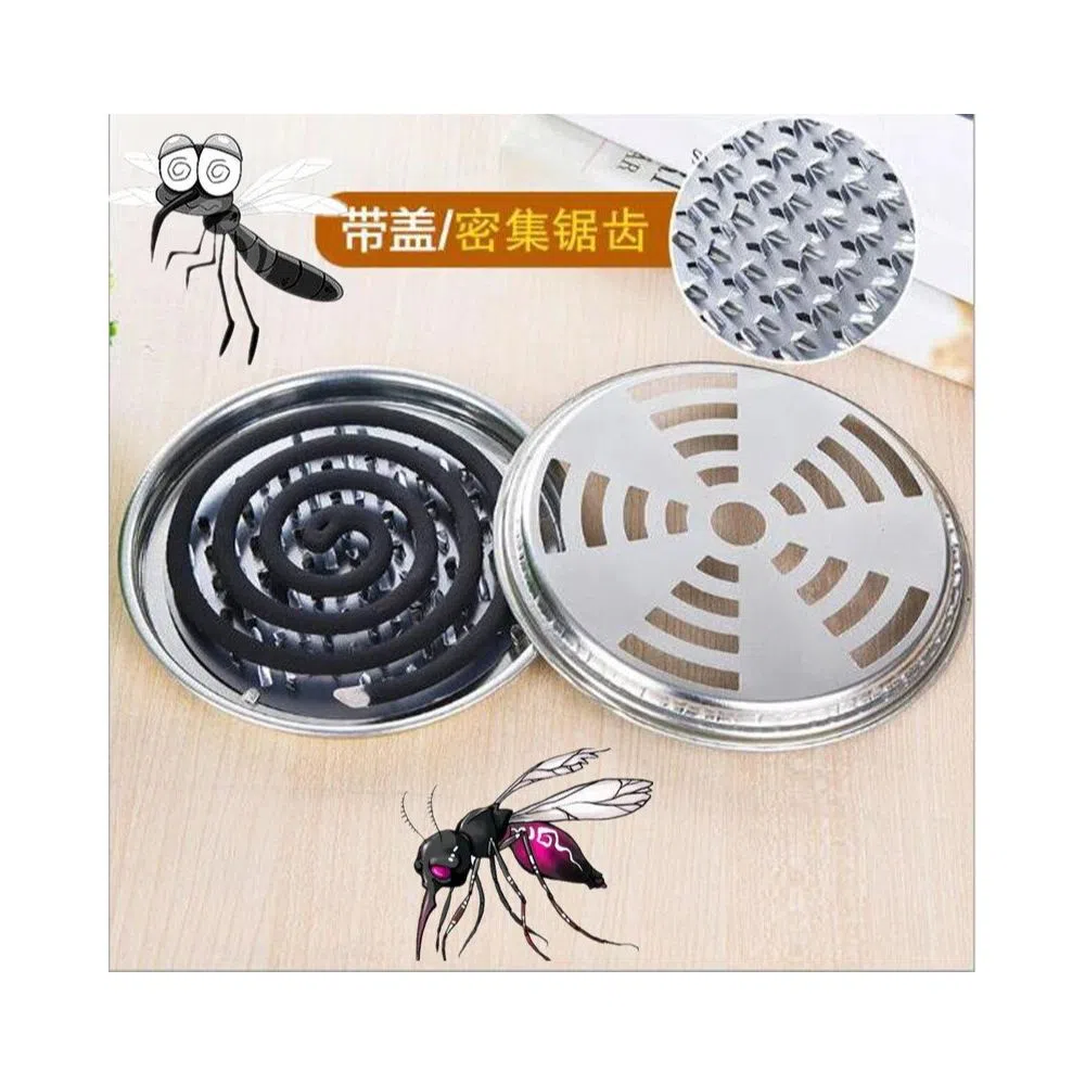 Mosquito Coil Holder Tray Frame Safe Metal Round Rack Plate Portable Spiral With Cover Incense Insect Mosquito Dish