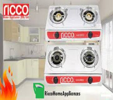 গ্যাস বার্ণার Ricco Rcd 1519 - Silver/Gas Burner/Gas stoves/ Gas Stove Two Burner 2-41 (LPG )(NG)/Double Ss Auto Gas Stove 
