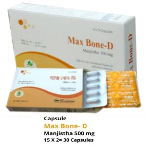 Capsule MAX BONE-D (Manjistha 500 mg), Natural Calcium & Vitamin-D, Rubia Cordifolia, Ayurvedic Calcium, Ergon Calcium - 30 Capsules (BD)