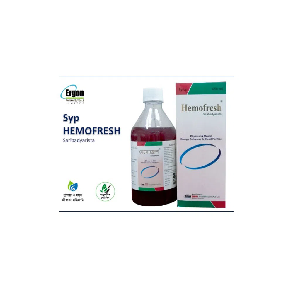 Syrup Hemofresh (Saribayarista 450 ml), Physical & Mental  Energy Enricher & Blood Purifier, Ayurvedic  Energy Booster & Toxin Cleaner