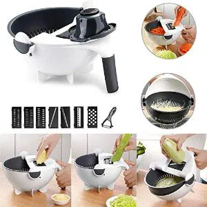 New 10 in 1 Multifunction Magic Rotate Vegetable Cutter with Drain Basket Vegetables Chopper Veggie Slicer Kitchen Tool with 8 Dicing Blades