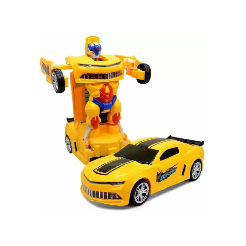 Transforming Robot Car, One Button Deformation Car Robot Toy with Realistic Race Car Sounds, LED Lights and 360 Degree Rotating Bump and Go Robot 