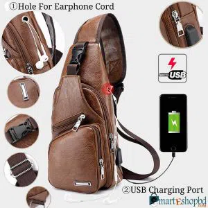 Men Leather Casual Fashion Chest Sling Bag Brown Design Travel Triangle One Shoulder Cross body Bag Daypack Male