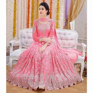 Indian Weightless Georgette Colour Three Pice With Embroidery Work (Pink)