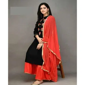 Indian Weightless Georgette Colour Three Pice With Embroidery Work  (Black)