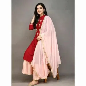 Indian Weightless Georgette Colour Three Pice With Embroidery Work  (Maroon)