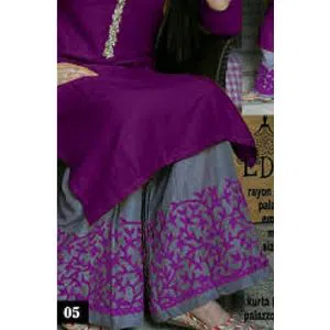 Purple Colour Semi-Stitched Linen Ladies Long Casual Kurti two piece (C3)