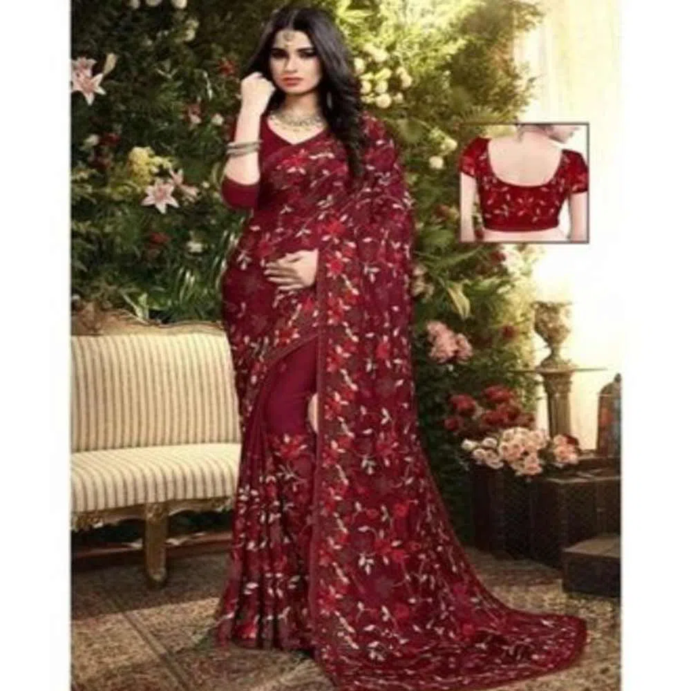 Maroon Color Indian Weightless Georgette Sharee With Blouse picee