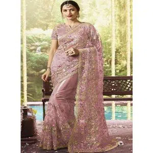 Lite Pink Color Indian Weightless Georgette Sharee With Blouse pice