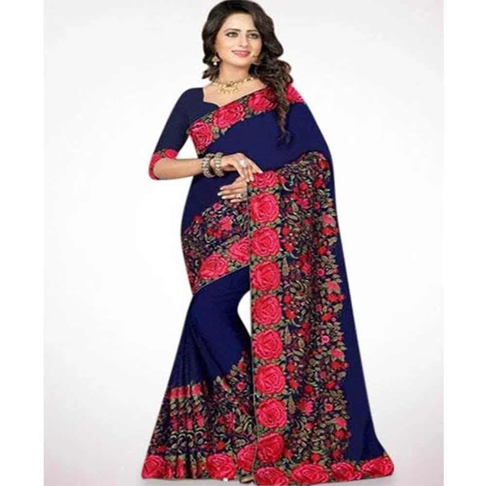 Blue Color Indian Weightless Georgette Sharee With Blouse pice