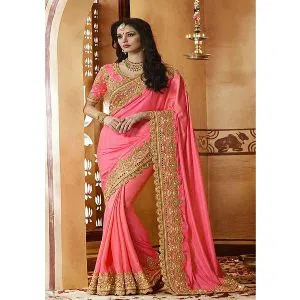 Pink Color Indian Weightless Georgette Sharee With Blouse pice
