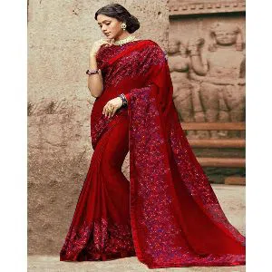 Red Color Indian Weightless Georgette Sharee With Blouse pice