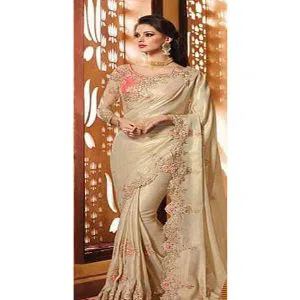Cream Color Indian Weightless Georgette Sharee With Blouse pice