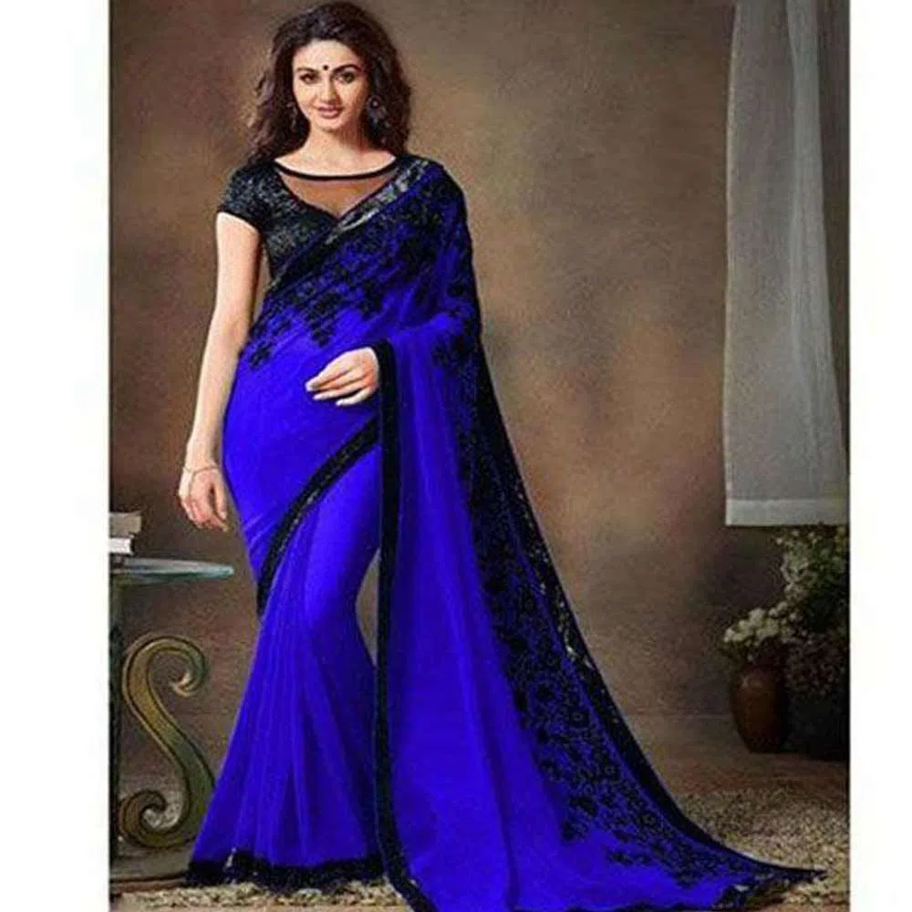 Royal Blue Color Indian Weightless Georgette Sharee With Blouse pice
