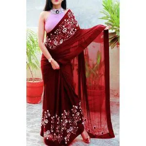 Maroon Color Indian Weightless Georgette Sharee With Blouse pice