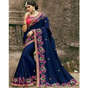 Navy Blue Colour Weightless Georgette Saree With Embroidery Work