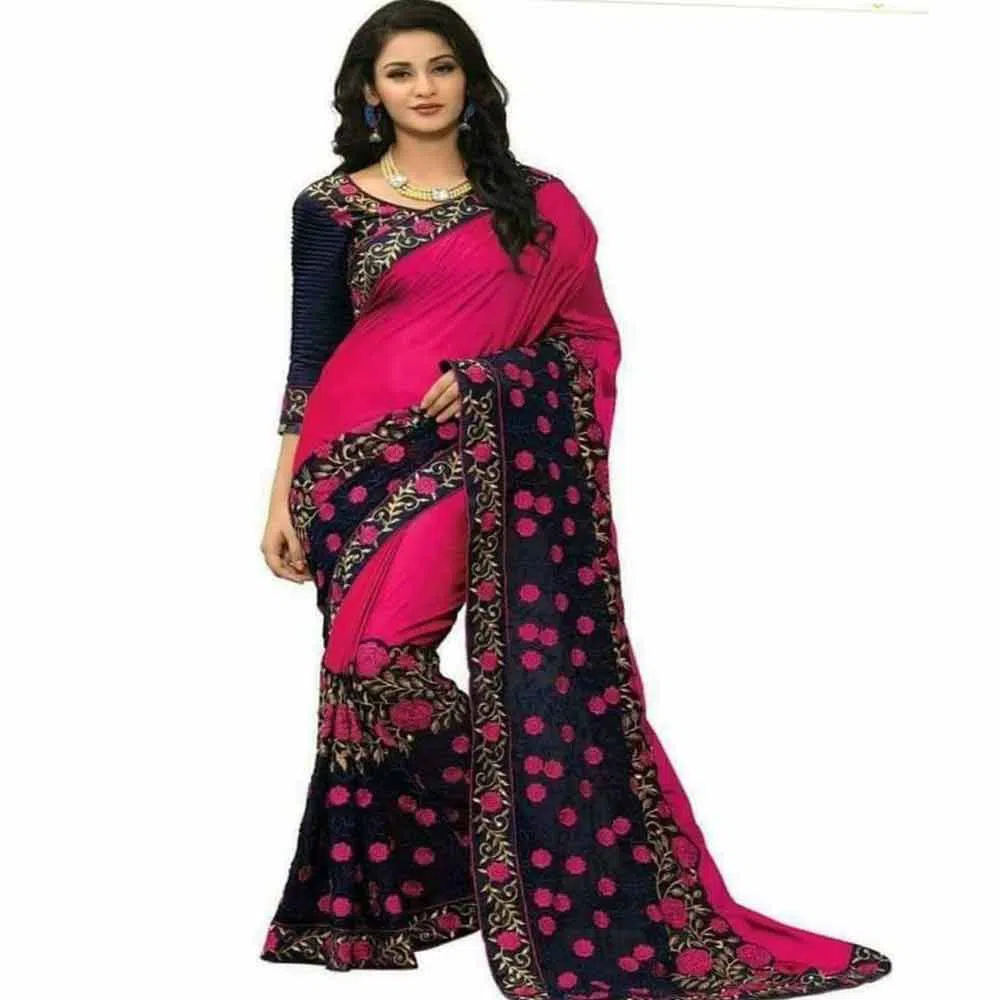 Indian Weightless Georgette Three Pice With Embroidery Work (Black & Pink)