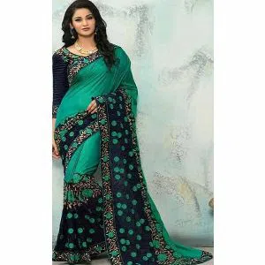 Indian Weightless Georgette Saree With Embroidery Work (Black & Pest)