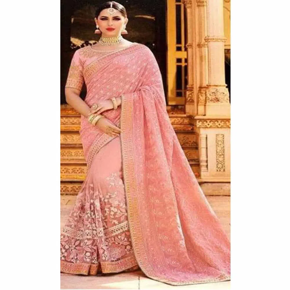 Indian Witless Georgette Saree Embroidery Work With Blouse Pice 
