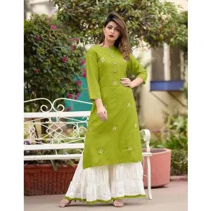 Olive Colour Linen Ladies Long Indian woman Casual Kurti two pice(c2)