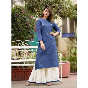 Nevy Blue Colour Linen Ladies Long Indian woman Casual Kurti two pice(c2)