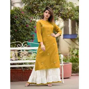Yellow Colour Linen Ladies Long Indian woman Casual Kurti two pice(c2)