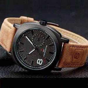 Pu Leather Wrist Watch For Men - Brown