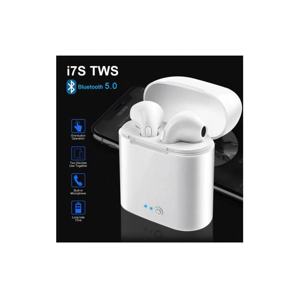  HBQ I7S Double Dual Mini Wireless 4.1 Bluetooth Earphone With Power Case - White
