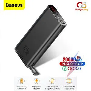 Baseus Power Bank PPXCA-20000mAh SCP PD USB Quick Charge 3.0 3 Inputs 3 Outputs 22.5W Starlight Digital Display Powerbank-Black