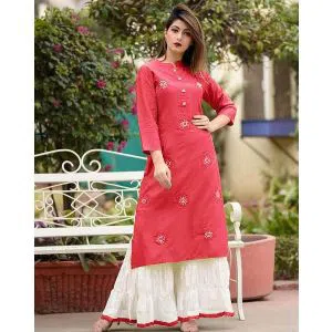 Un-Stitched Long Indian Linen Two Piece Kurti (Misti)
