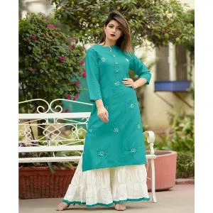 Un-Stitched Long Indian Linen Two Piece Kurti (Paste)