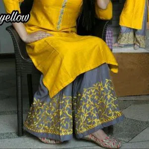 Un-Stitched Long Indian Linen Two Piece Kurti (Yellow)