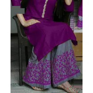 Un-Stitched Long Indian Linen Two Piece Kurti (Purple)