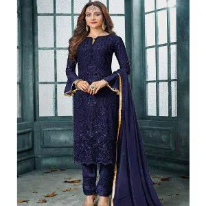 Indian Weightless Georgette Colour Three Pice With High Quality Embroidery Work (Purple)
