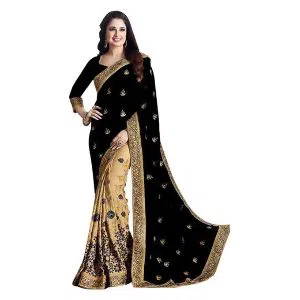 Indian Weightless Georgette Saree With High Quality Embroidery Work (Black)