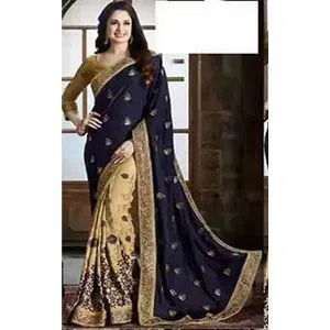 Indian Weightless Georgette Saree With High Quality Embroidery Work (Navy Blue)