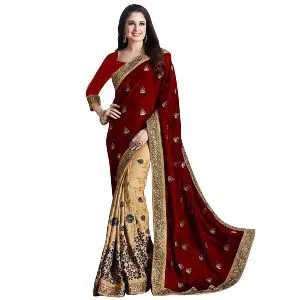 Indian Weightless Georgette Saree With High Quality Embroidery Work (Maroon)