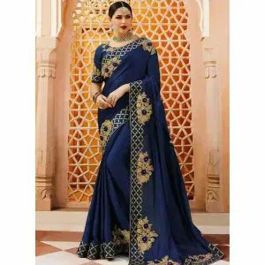 Indian Weightless Georgette Sari Embroidery Work With Blouse Piece  Blue
