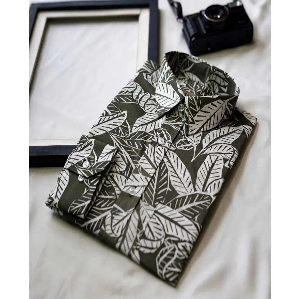 Full Sleeve Cotton Leaf Print Shirt For men 